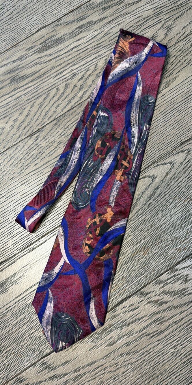 LA FENICE Neck Tie 100%Silk Made in Italy Red Purple, multicolored 60”
